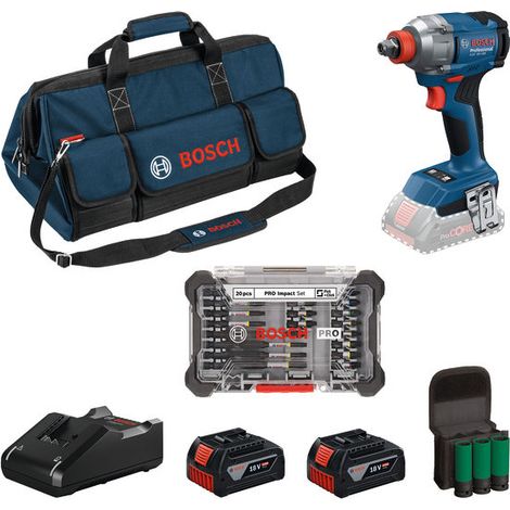 Bosch PRO GDX 18V-285 + GAL 18V-40 Impact Wrench Set + 20 pcs Screwdriving (1/4)