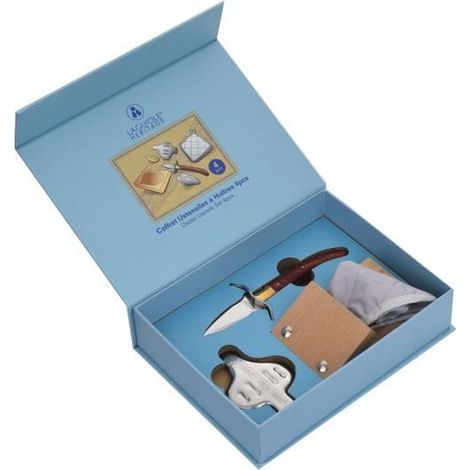 Coffret à huîtres - Laguiole Héritage - 4 pièces - Acier inoxydable - Coffre bleu (1/5)