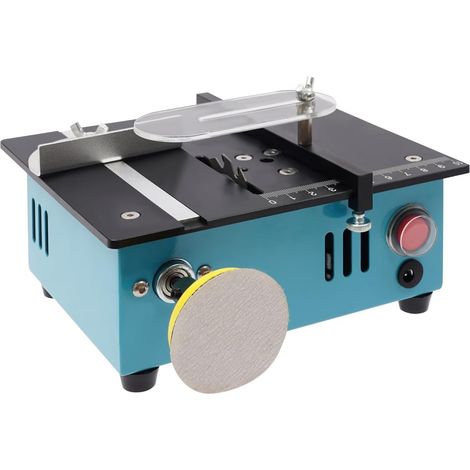 Mini scie circulaire de table portable pour le travail du bois avec 4 lames 96 W 7 vitesses réglables de précision 0-1,2 cm Plage d'épaisseur de coupe 0-90° Angle de coupe 10 cm (1/5)