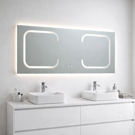 Kiamami Valentina – Miroir lumineux de salle de bain 180x80 cm – Rétro-éclairé avec bandes LED – Épaisseur 5 mm – Température de couleur 3000K