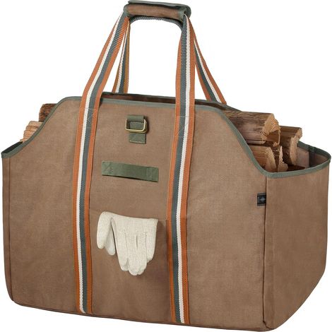 panier/sac de transport pour bois de chauffage/de cheminée, toile cirée, imperméable, extra large, marron (1/5)