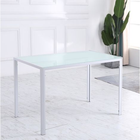 Tavolo da pranzo 120 x 60 x 75 cm in vetro temperato e metallo bianco DESVIAE (1/5)