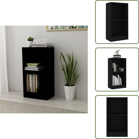 The Living Store Libreria Nera 40x24x75 cm in Legno Multistrato - Libreria a 2 livelli