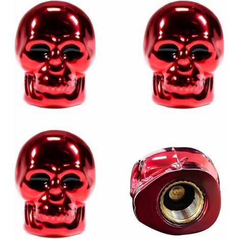 Lot de 8 bouchons de valve en forme de crâne, en cuivre à œil rouge, avec joint en caoutchouc, pour voiture/moto/vélo (bleu), compatibles avec les valves standard. (1/5)