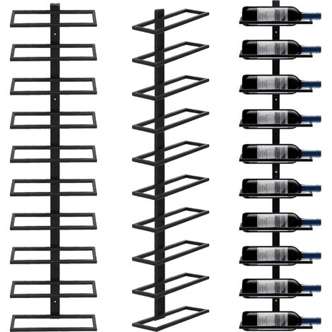 Skecten Estante de vino de metal Estante de botella para 10 botellas Estante de pared Estante colgante Negro (1/8)