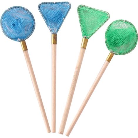 4 Filets de Pêche Miniatures 1:12 - Bois et Tissu - Décoration Réaliste Diorama - Maison de Poupée Plage Jardin - Bleu et Vert (1/5)