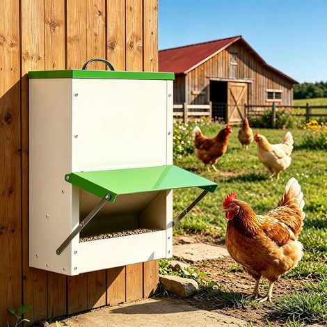 Distributeur Automatique Nourriture Poules en Métal, 11 Kg, Imperméable (1/5)