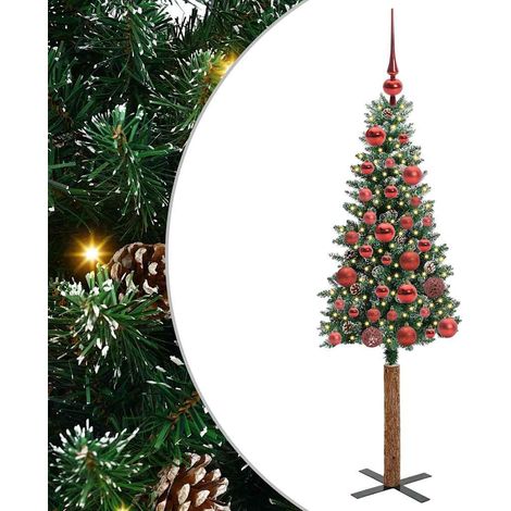 Sapin de Noël  Arbre de Noël mince Vert 150 cm PVC et bois de pin massif (1/5)