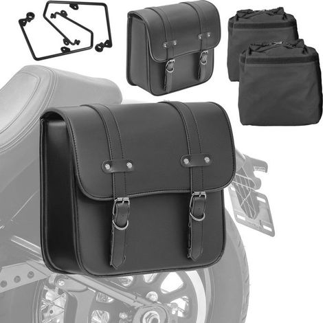Set 2x Satteltasche + Halterung für Chopper / Custombikes 95-15 RNO-P
