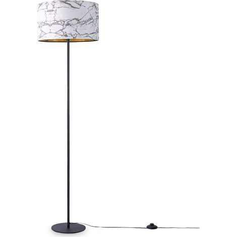 Paco Home Stehlampe Standleuchte Wohnzimmer Schlafzimmer E27 Marmor Stein Design Grau Weiß Gold (Ø38cm), Stehleuchte - Schwarz
