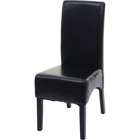 Chaise de salle à manger x1 dossier haut assise rembourrée cuir noir pieds bois foncé 040002307 (1/5)