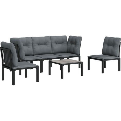 vidaXL Set Salotto da Giardino 6 pz in Polyrattan Nero e Grigio (1/4)