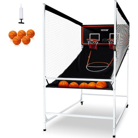 Vevor – Jeu d'arcade de basketball 2 joueurs – Panier double tir 2,28 m – 8 modes de jeux – 5 ballons et pompe – Pour enfants et adultes – Noir/blanc