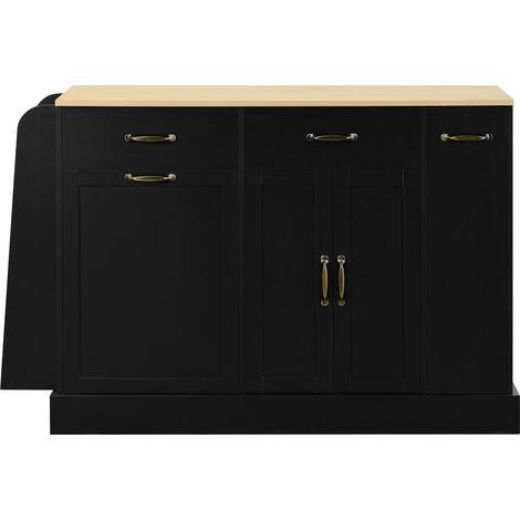 Küchenbuffet mit 2 Türen, 1 Schublade, Müllfach und Offenen Regalen, aus MDF, Schwarz, 133.5×40×86 cm (1/5)