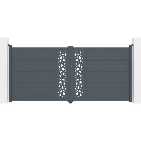 Casanoov – Portail aluminium battant 350x161cm – Semi-ajouré gris anthracite RAL 7016 – Lames renforcées pour motorisation – Installation facile (1/4)