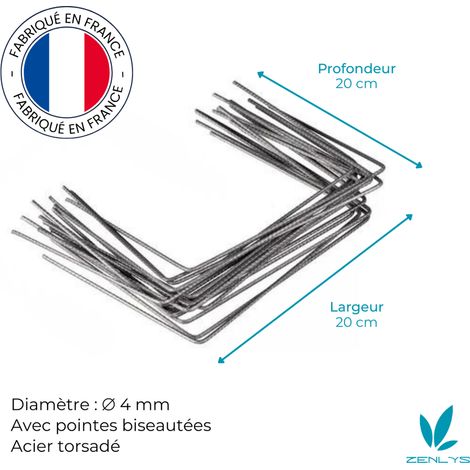 Lot de 200 Agrafes de Fixation Métal pour Toile de paillage ou geotextile avec Pointes biseautées 20cmX20cmX20cm ZENLYS (1/3)