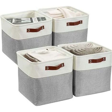 Lot de 4 bacs de rangement cubiques de 27,9 cm, bacs de rangement cubiques, paniers de rangement pour organiser une étagère, un placard, une chambre d'enfant, des jouets (gris et blanc) (1/4)