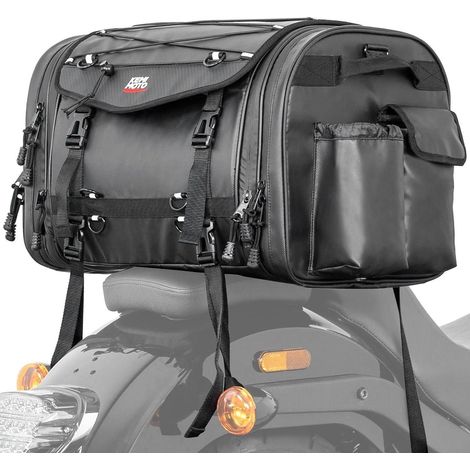 Motorrad Hecktasche 45-65L erweiterbar, wasserdicht, mit Regenhülle, schwarz (1/5)