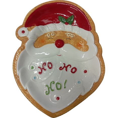 Piatto Decorativo Babbo Natale in Ceramica 26 cm Rosso e Bianco, Vassoio Natalizio da Tavola a Forma di Volto, Perfetto per Servire Biscotti e Dolcetti aperitivi e feste natalizie (1/5)