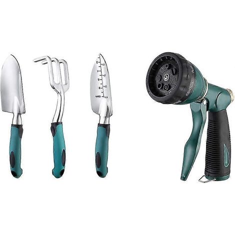 3-teiliges, robustes Gartengeräte-Set + Gartenschlauch-Sprühdüse (robust) (1/2)