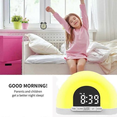 Réveil simulateur d'aube, lampe de réveil avec fonction de simulation d'aube, son puissant (lumière naturelle), réveil 2 en 1 pour l'apprentissage du sommeil des tout-petits (1/4)