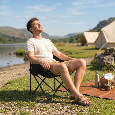 Chaise de camping pliante avec sac de transport et poche latérale ultra-légère et compacte, noire (1/5)