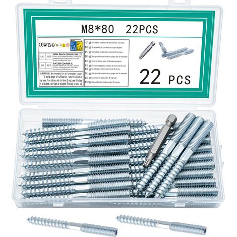 22 Pcs Vis Double Filetage, M8 x 80mm Vis à Double Filetage (1/5)