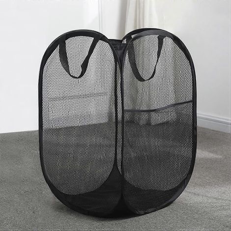 Paquet Grand panier linge pliable en maille avec poignes pour ch (1/5)