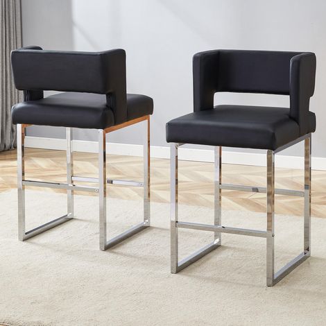 Ensemble de 2 tabourets de bar noirs de style nordique, forme carrée, pieds en métal argenté, légers et confortables. Répond à tous vos besoins.