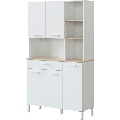 Alacena de cocina 5 puertas Blanco Artik (Blanco Mate) - Roble Canadian 108cm (ancho) x 186cm (alto)