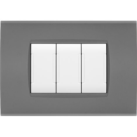 Placche compatibili con Bticino LIVING LIGHT placca 3 4 7 moduli vari colori per supporti LN4703 e N4703  ST08 - 3 Posti - Grigio Scuro