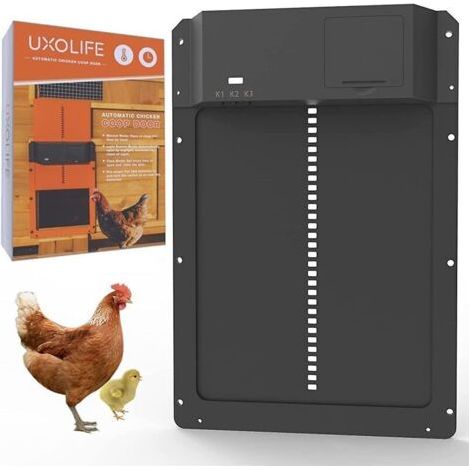 Pair Porte automatique pour poulailler, structure entièrement en aluminium, avec capteur de lumière, minuterie, porte automatique multimode pour poulailler. (1/4)