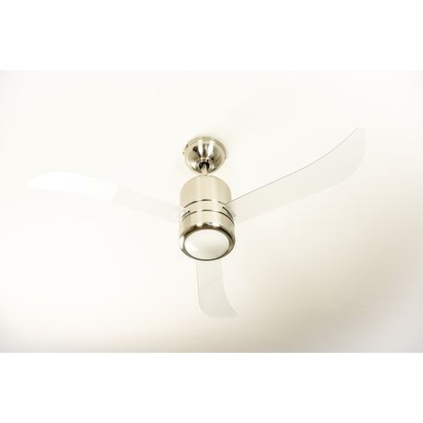 Ventilateur de plafond avec éclairage et télécommande, revêtement nickel satiné, pâles transparentes, 112 cm (1/5)