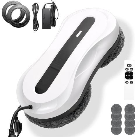 1 Robot Nettoyeur Vitres 5600Pa, Double Pulvérisation Eau, 3 Modes Navigation Intelligente, Télécommande 8 Chiffons Maison