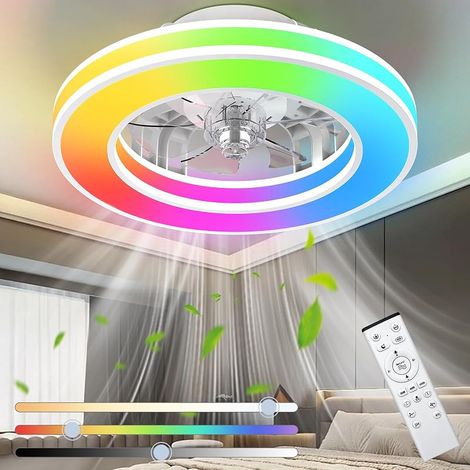 Ventilateur Plafond avec Lumiere Ø41.5 cm, 3000K-4000K-6500K+RGB, 6 Vitesses de Ventilation Réglables avec Télécommande, Minuterie, Mémoire de Lumière, Ventilateur Réversible (1/5)