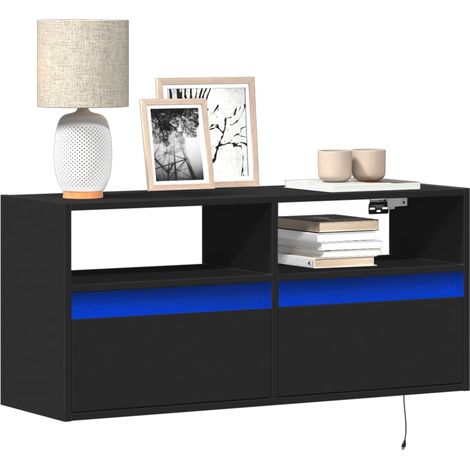 vidaXL Meuble TV mural avec lumières LED noir 100x31x45 cm (1/5)