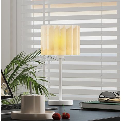 Lampe de table blanche avec abat-jour ondulé, douille E27, interrupteur à bouton, 48,5 cm (1/5)