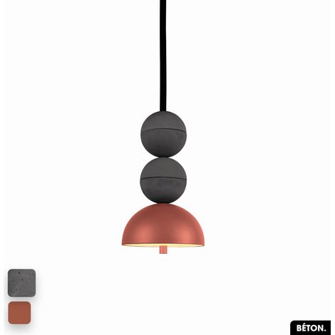 Lampe de suspension en béton - BOSFOR CONCRETE ANTHRACITE - TERRE ROUGE 2 BALLES LED 14W (1/3)