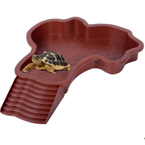 Abreuvoir Tortue Terrestre, Plat d'eau Bassin pour Tortue de Piscine avec Rampe, Bol d'eau pour Reptiles avec Échelle, Mangeoire Tortues Terrestre, pour Tortues, LéZards Et Gecko (Red Brown) (1/5)