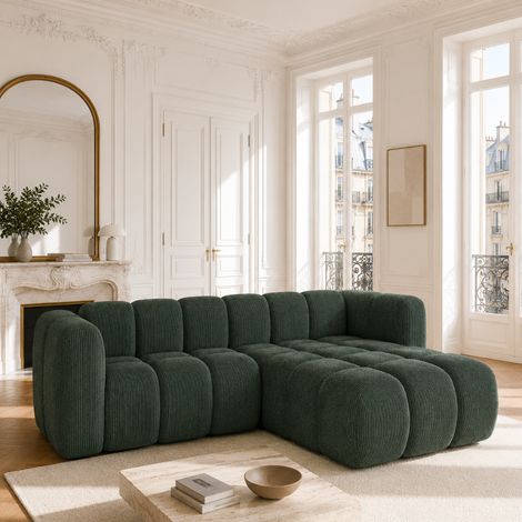 RINIA - Canapé d’angle droit en velours côtelé - 4 places - 228 cm - Vert (1/3)