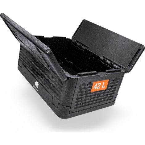 Thermobox groß faltbar schwarz zum Warmhalten und Kühlen - 42 L - Essen Warmhaltebox klappbar 60 x 41 cm - Styropor