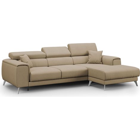 Fusion Sofá esquinero con asientos desmontables en tela suave antimanchas 260 cm Izquierdo Beige