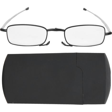 Lunettes de lecture pliantes en acier inoxydable pour presbytes, portables avec étui (+200 monture carrée noire) (1/5)