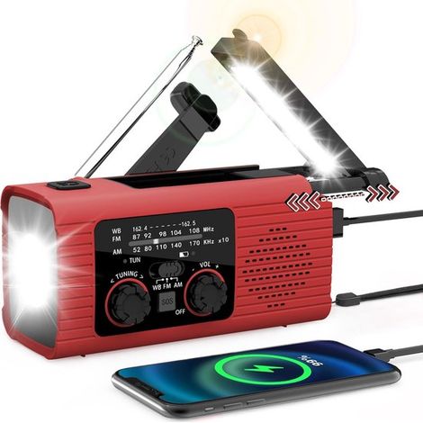 Radio de emergencia，Radio de emergencia portátil，Radio de emergencia solar de cuerda，Radio meteorológica，Batería externa de 2000 mAh (1/5)