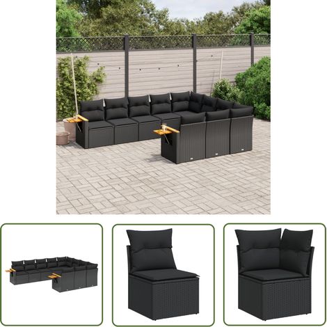 The Living Store 10-tlg. Garten-Sofagarnitur mit Kissen Schwarz Poly Rattan - Gartensofas - Outdoor Möbel - Lounge Set - Gartenlounge - Rattan Gartenmöbel (1/5)