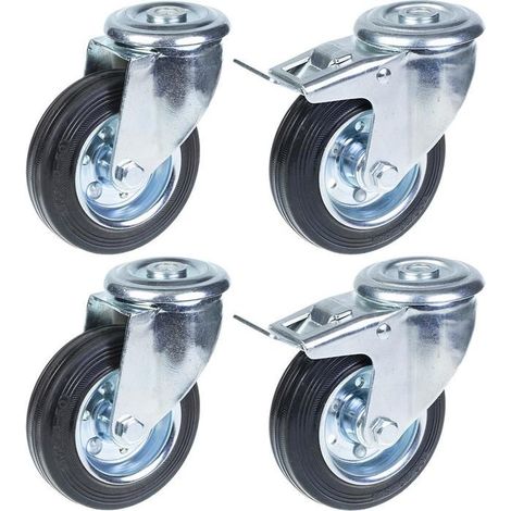 Ruedas de goma - ZHONGSHAN - Juego de 4 - 100 mm - Giratorias con freno - 360 kg