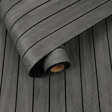 Panneaux Muraux Adhesif 3D Effet Bois Pour Salon Chambre Panneau Mural Decoratif PVC Parement Mural Interieur Panneaux Acoustiques Papier Peint Autocollant (Noir Foncé, 30CM x 500CM) (1/5)