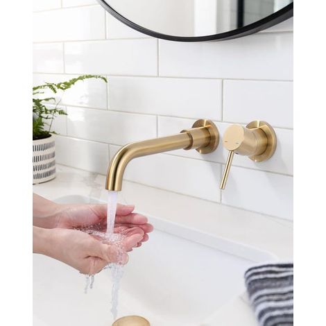 Mitigeur mural rotatif 360° robinet salle de bain design moderne, finition or brossé, encastrable pour lavabo et baignoire, robinetterie murale élégante, 1 pièce. (1/5)