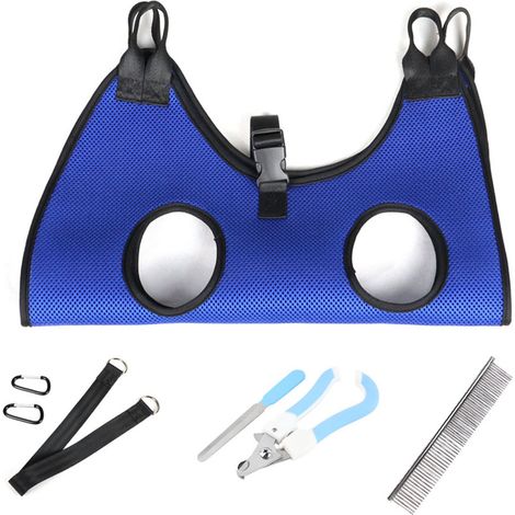 Hamac de toilettage pour animaux de compagnie, chats et chiens de petite et moyenne taille, sac de lavage pour chat auxiliaire à suspension fixe, (bleu, grand, lot de 8)
