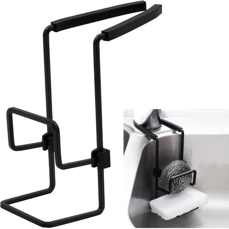 Porta-spugne da cucina sospeso - Supporto per lavello in metallo impermeabile, non richiede fori, contenitore per lavello per spugne, spazzole per sapone, contenitore per scarico, spugne, strofinacci, (1/5)